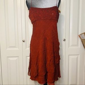 Kay Unger Burnt Orange Dress Knee Length 100% Silk Sz 12